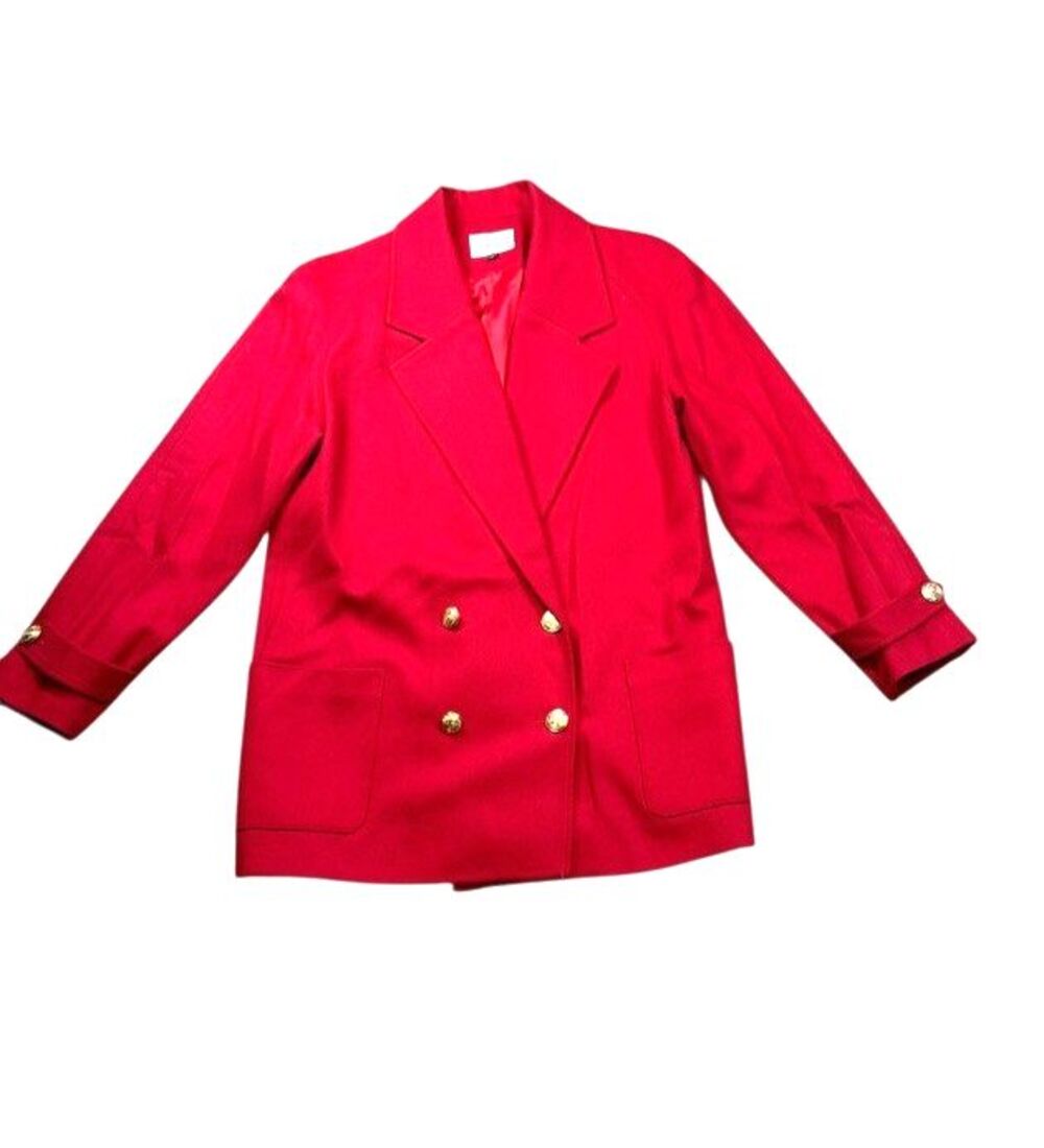 Vtg Susan Bristol Wool Double Breasted Blazer Womens Size 4P Gold Buttons Petite